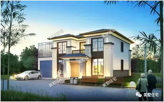 3帶車庫(kù)的農(nóng)村二層別墅設(shè)計(jì)圖，外觀精美，建一棟面子十足