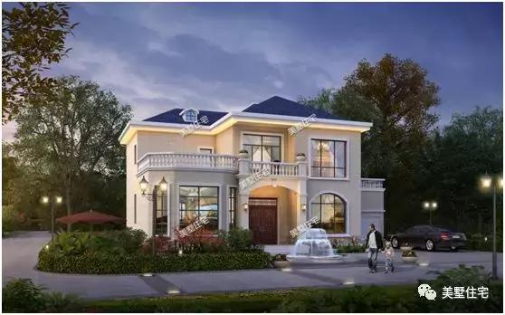 3帶車庫(kù)的農(nóng)村二層別墅設(shè)計(jì)圖，外觀精美，建一棟面子十足