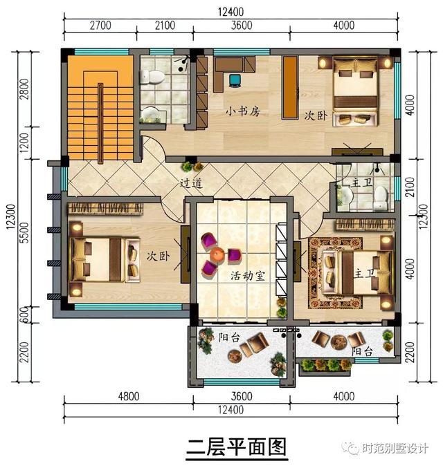 三層現(xiàn)代別墅設(shè)計方案，12x12米7室6衛(wèi)，時尚雅致，適合農(nóng)村自建