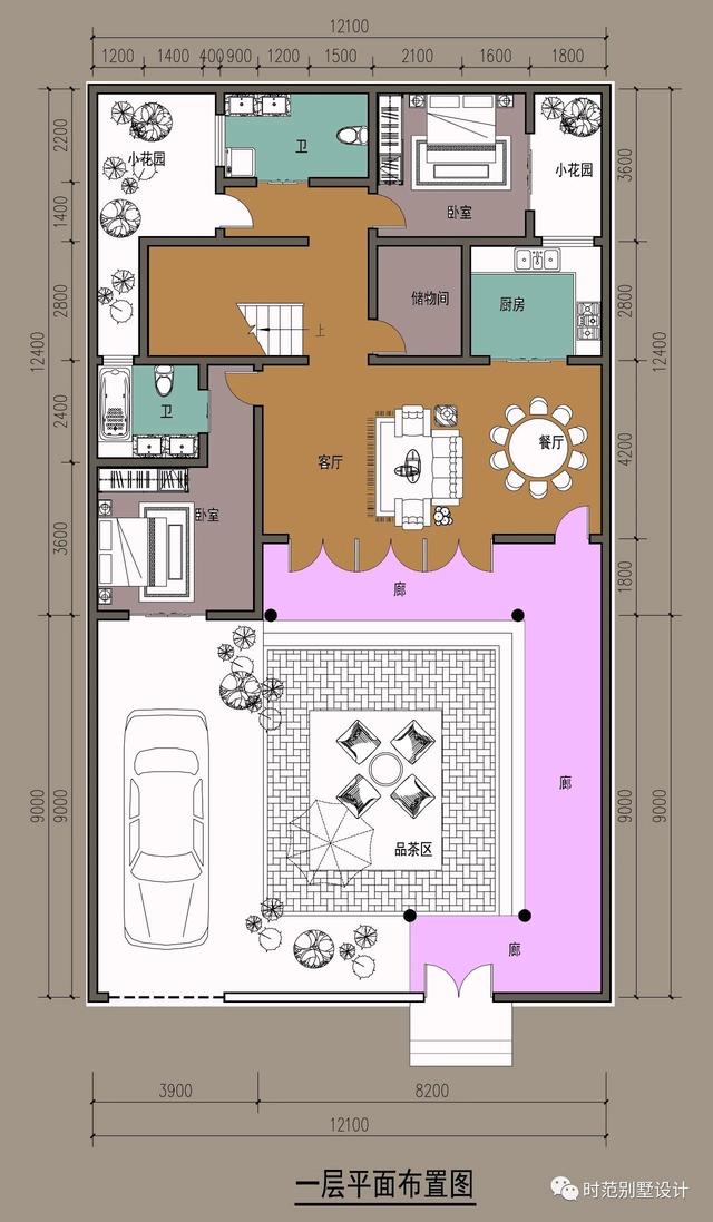 中式二層別墅戶型圖紙，面寬12米兩側(cè)無采光，5室3廳5衛(wèi)，適合農(nóng)村自建