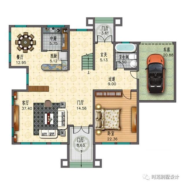新中式三層復(fù)式別墅設(shè)計方案，16x12米帶車庫多露臺，美觀大氣適合自建