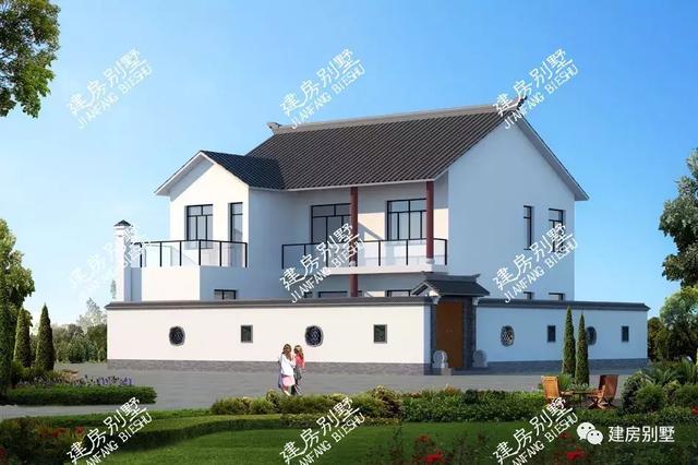 新中式二層別墅設計圖，造價25萬左右，第一棟還配有中式庭院好有意境