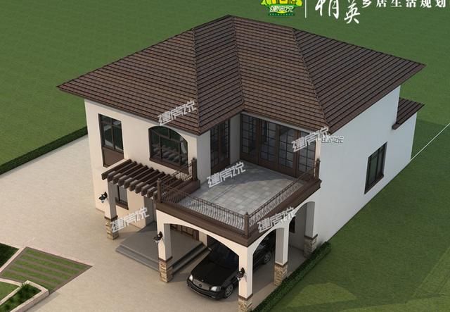 獨特新穎的農(nóng)村二層別墅設(shè)計，帶有庭院和車庫，這外觀非常漂亮