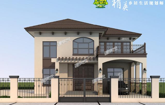 獨特新穎的農(nóng)村二層別墅設(shè)計，帶有庭院和車庫，這外觀非常漂亮