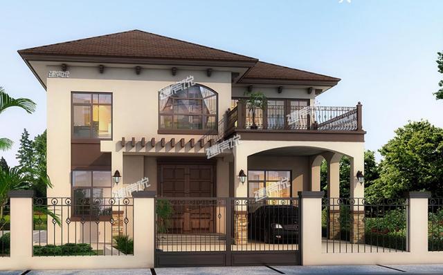 獨特新穎的農(nóng)村二層別墅設(shè)計，帶有庭院和車庫，這外觀非常漂亮