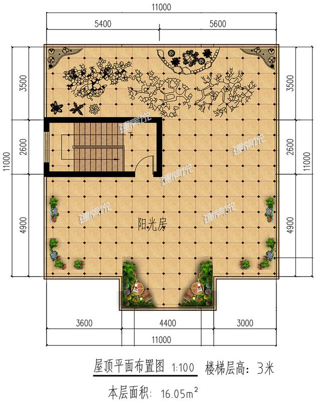 平屋頂二層別墅設計圖，還帶陽光房好，看又實用