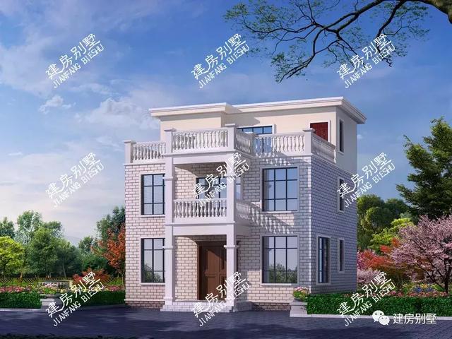 兩套三層自建房設計圖，都帶獨立廚房，第一套平屋頂，漂亮又省錢