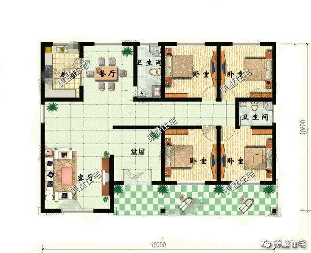 三款農村平層別墅設計圖，2廳4臥造價10萬起，1最好看2帶院子