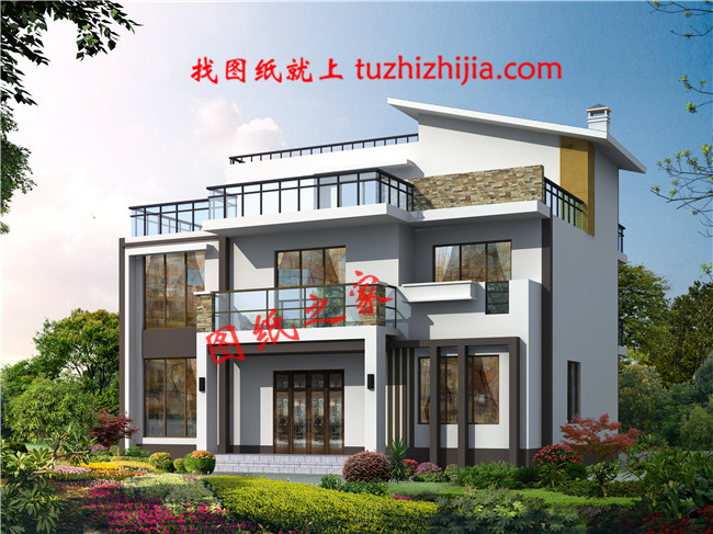 13×10米現(xiàn)代簡(jiǎn)約風(fēng)格三層別墅，坡屋頂和平屋頂完美結(jié)合在一起