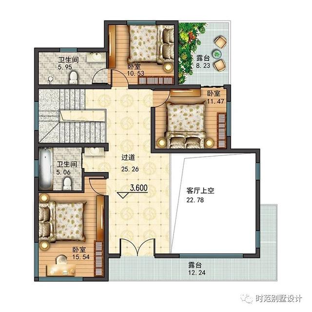 133平現(xiàn)代風(fēng)格平頂復(fù)式別墅設(shè)計(jì)圖，外觀簡(jiǎn)約時(shí)尚，5室3廳4衛(wèi)，適合農(nóng)村自建。