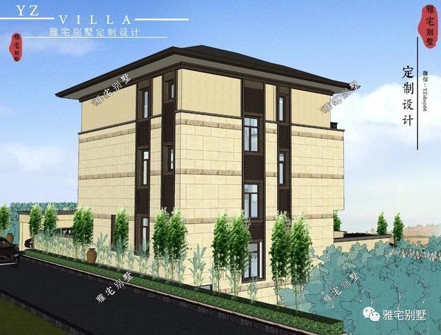 帶地下室的農(nóng)村三層新中式別墅設(shè)計(jì)圖，挑空客廳，大露臺(tái)設(shè)計(jì)。