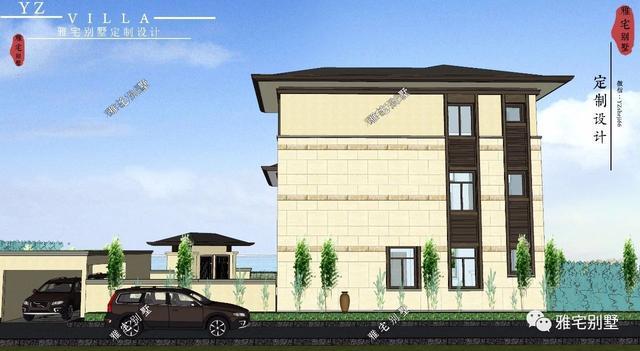 帶地下室的農(nóng)村三層新中式別墅設(shè)計(jì)圖，挑空客廳，大露臺(tái)設(shè)計(jì)。