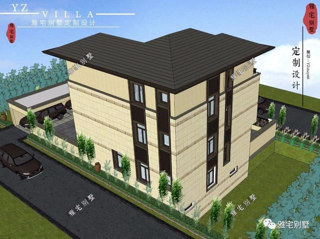 帶地下室的農(nóng)村三層新中式別墅設(shè)計(jì)圖，挑空客廳，大露臺(tái)設(shè)計(jì)。