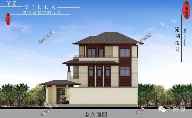 帶地下室的農(nóng)村三層新中式別墅設(shè)計(jì)圖，挑空客廳，大露臺(tái)設(shè)計(jì)。