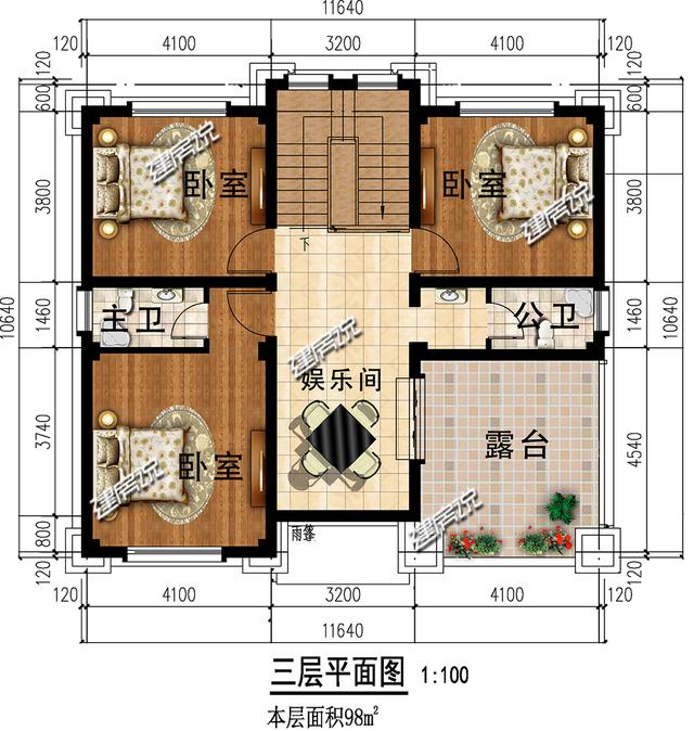 帶挑空客廳的三層歐式樓房設(shè)計圖，高端大氣，建一棟絕對賺足面子。