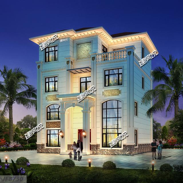 帶挑空客廳的三層歐式樓房設(shè)計圖，高端大氣，建一棟絕對賺足面子。