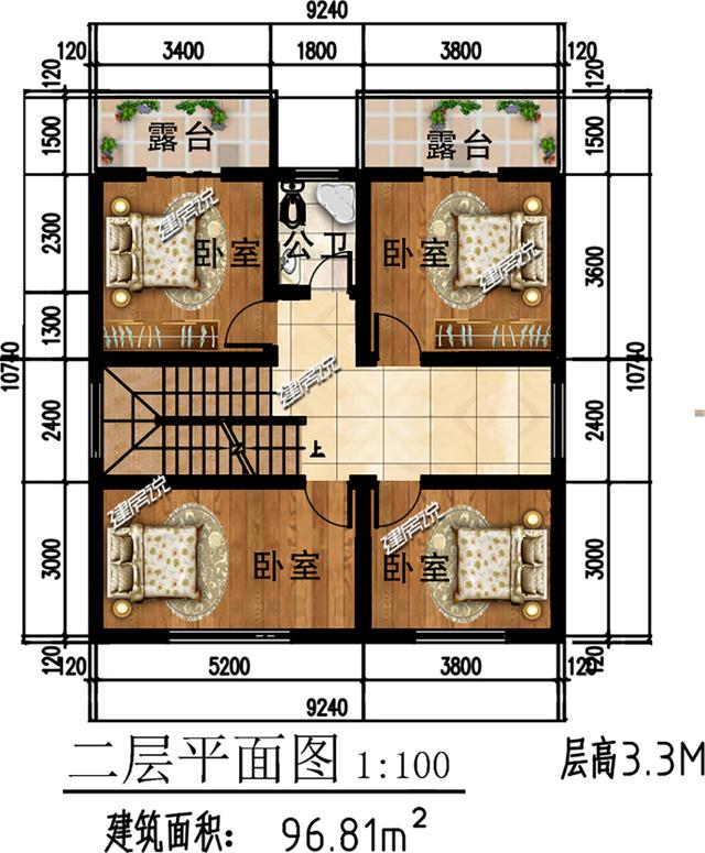 94平小戶型二層新中式住宅設(shè)計圖，宅基地雖小，卻很是氣派！
