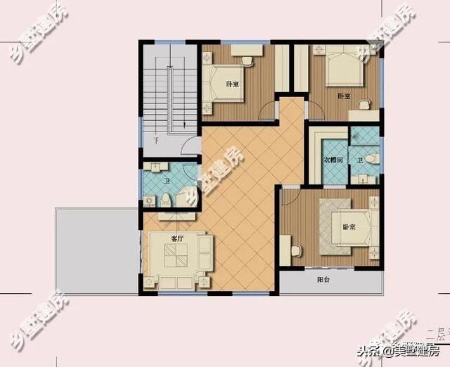 15.5×12米農(nóng)村二層經(jīng)典小樓設計圖，時尚的文化石外墻搭配紅色的琉璃瓦，美好鄉(xiāng)村生活從這里開始。