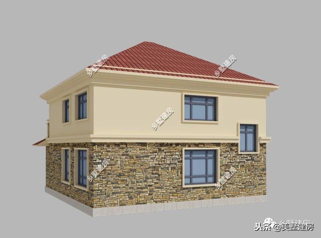 15.5×12米農(nóng)村二層經(jīng)典小樓設計圖，時尚的文化石外墻搭配紅色的琉璃瓦，美好鄉(xiāng)村生活從這里開始。