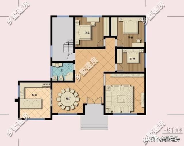15.5×12米農(nóng)村二層經(jīng)典小樓設計圖，時尚的文化石外墻搭配紅色的琉璃瓦，美好鄉(xiāng)村生活從這里開始。