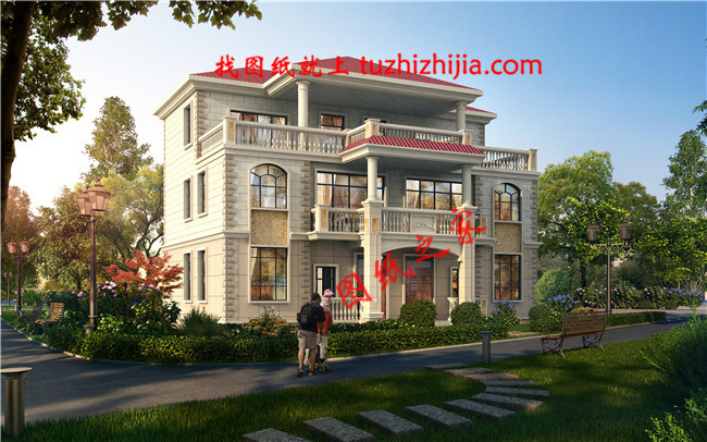 2019新款農(nóng)村三層雙拼自建房設計圖，占地150平米左右，單戶75平米