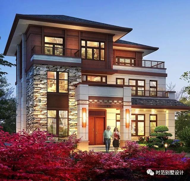 帶大露臺(tái)的二層歐式小洋樓設(shè)計(jì)圖，配色自然和諧，建在村里相當(dāng)洋氣