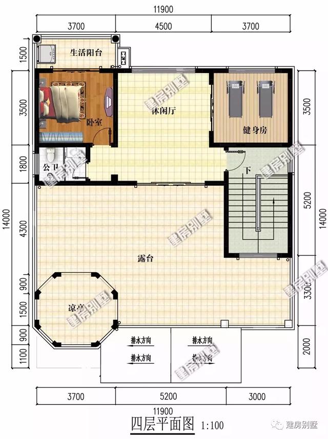 兩棟帶空中涼亭的四層樓房設(shè)計圖，既方便看風(fēng)景，又很漂亮。