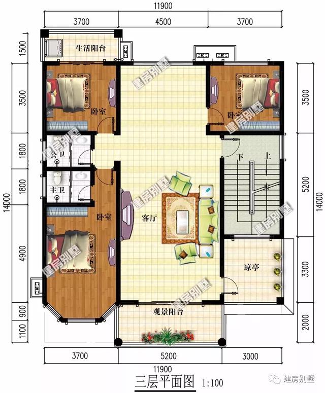 兩棟帶空中涼亭的四層樓房設(shè)計圖，既方便看風(fēng)景，又很漂亮。