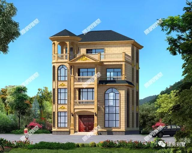 兩棟帶空中涼亭的四層樓房設(shè)計圖，既方便看風(fēng)景，又很漂亮。