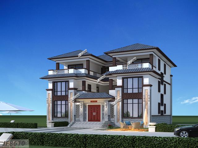 三層新中式小樓設(shè)計(jì)圖，臥室也比較多，可以容納一大家子的幸福！