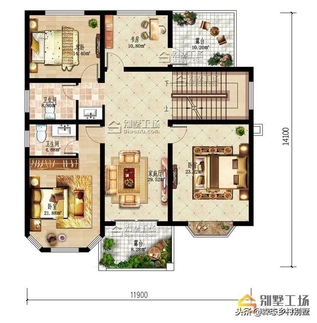 11.9X13.5米二層歐式別墅，外觀漂亮大方，布局實(shí)用。