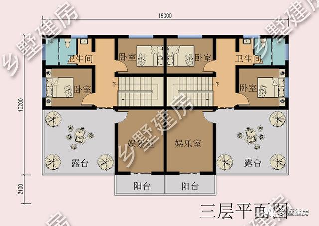 豪華大氣三層雙拼別墅設計圖，外觀美經(jīng)濟適用，最適合農(nóng)村的兄弟姐妹一起居住。