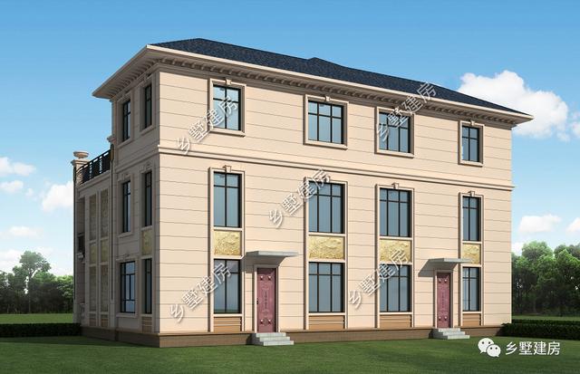 豪華大氣三層雙拼別墅設計圖，外觀美經(jīng)濟適用，最適合農(nóng)村的兄弟姐妹一起居住。