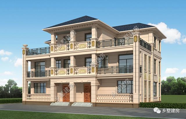 豪華大氣三層雙拼別墅設計圖，外觀美經(jīng)濟適用，最適合農(nóng)村的兄弟姐妹一起居住。