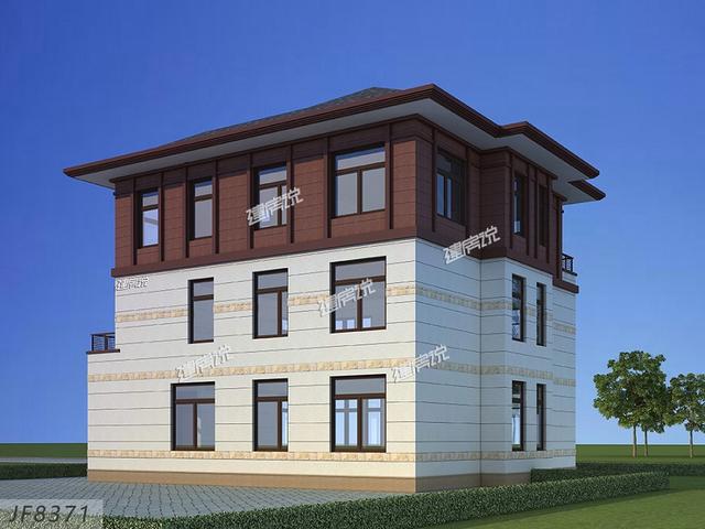 177平三層新中式樓房設(shè)計(jì)圖，大露臺(tái)設(shè)計(jì)，沉穩(wěn)大氣，建棟在村里氣質(zhì)獨(dú)特。