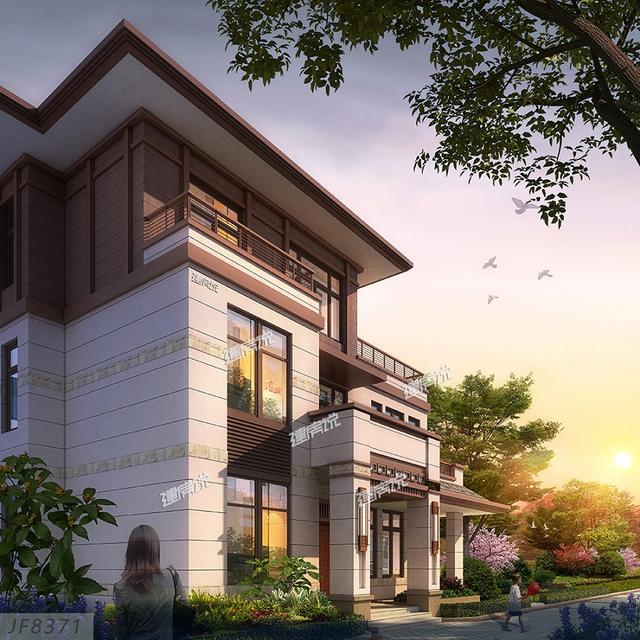 177平三層新中式樓房設(shè)計(jì)圖，大露臺(tái)設(shè)計(jì)，沉穩(wěn)大氣，建棟在村里氣質(zhì)獨(dú)特。