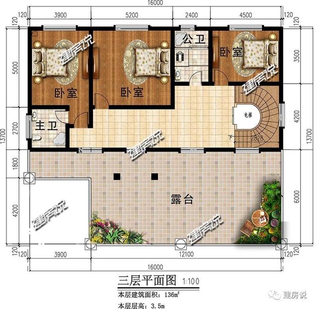 三層經(jīng)典歐式別墅設(shè)計(jì)圖，戶型方正，特別是室內(nèi)布局，我給100分都不嫌多