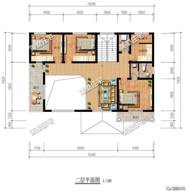 15x12米二層小洋樓設(shè)計圖，帶大院，紅色坡屋頂加真石漆外墻好看極了！