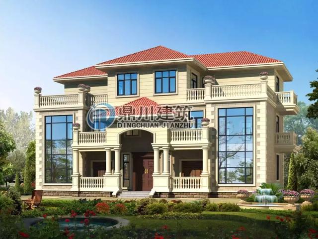 共堂屋雙拼歐式三層自建別墅設(shè)計(jì)圖，村里無同款，放心建！