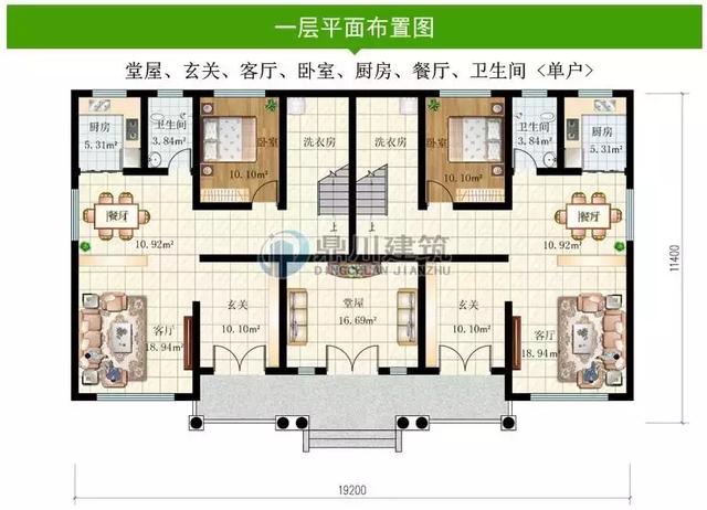 共堂屋雙拼歐式三層自建別墅設(shè)計(jì)圖，村里無同款，放心建！