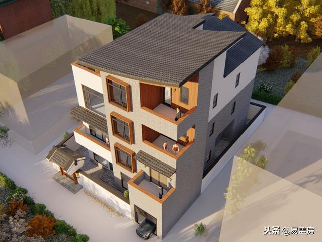 廣東農(nóng)村別墅設(shè)計(jì)圖，中庭車庫(kù)采光都有，這外觀真美