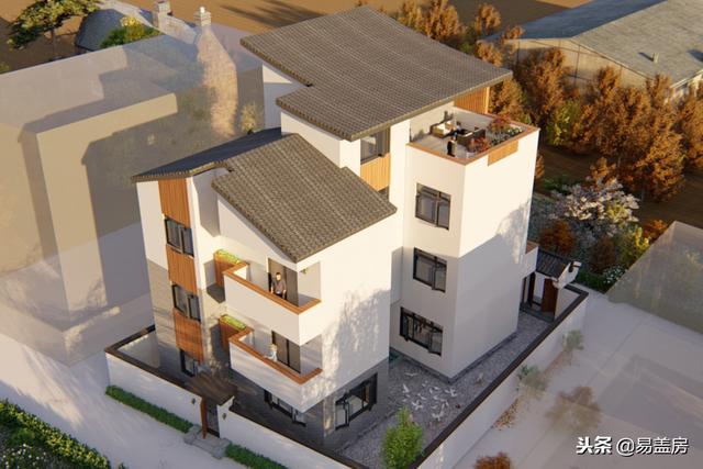 廣東農(nóng)村別墅設(shè)計(jì)圖，中庭車庫(kù)采光都有，這外觀真美