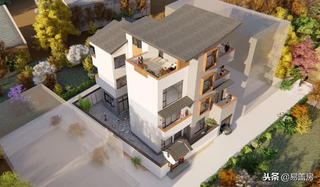 廣東農(nóng)村別墅設(shè)計(jì)圖，中庭車庫(kù)采光都有，這外觀真美