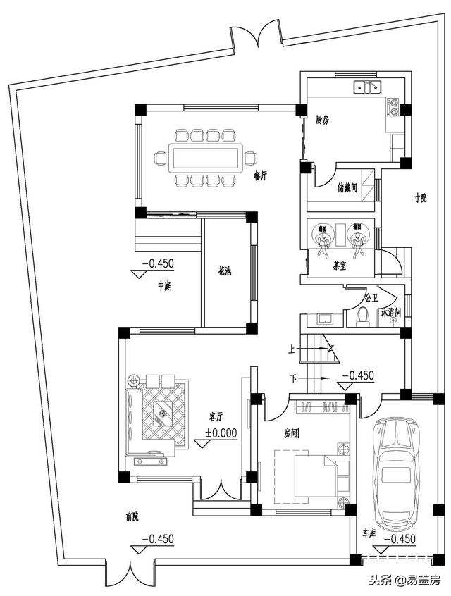 廣東農(nóng)村別墅設(shè)計(jì)圖，中庭車庫(kù)采光都有，這外觀真美