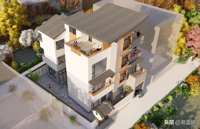 廣東農(nóng)村別墅設(shè)計(jì)圖，中庭車庫(kù)采光都有，這外觀真美