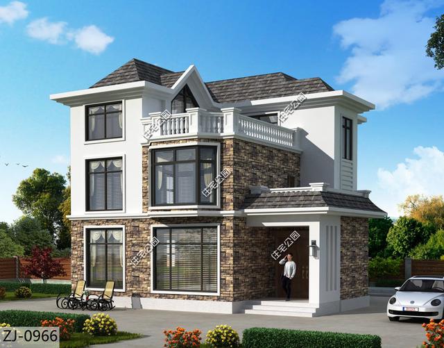 一棟3層帶坡頂別墅設(shè)計(jì)圖，11X11米宅地尺寸，適合農(nóng)村生活