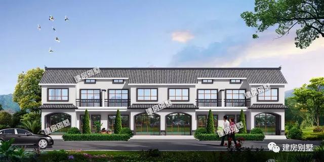 時(shí)尚簡(jiǎn)約新中式風(fēng)格設(shè)計(jì)圖，一排住四戶(hù)，29.4×13.1米。