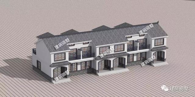 時(shí)尚簡(jiǎn)約新中式風(fēng)格設(shè)計(jì)圖，一排住四戶(hù)，29.4×13.1米。