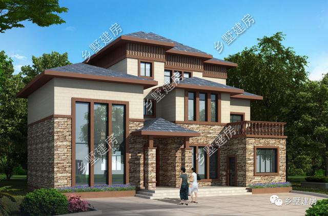 16X12米鄉(xiāng)村自建別墅，文化石外墻精致大氣，32萬就能建造。