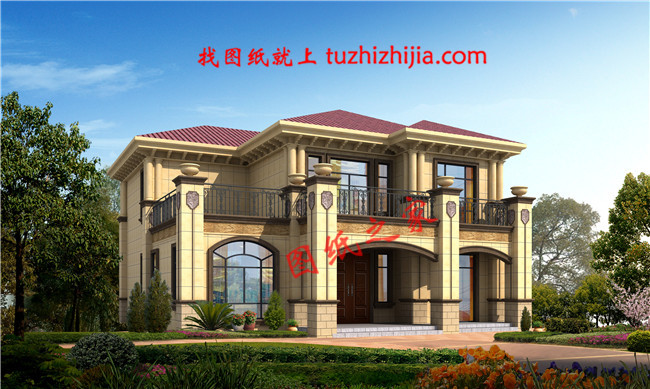 占地180平方米二層鄉(xiāng)村小洋樓設(shè)計(jì)戶型圖及圖紙，外觀華麗